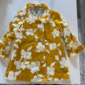 Anthropologie Elevenses Mustard Yellow Floral Pea Coat 2
